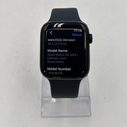 Unlocked Apple Watch SE 2nd Gen 44MM Midnight Aluminum Black Band MA9L4LL/A