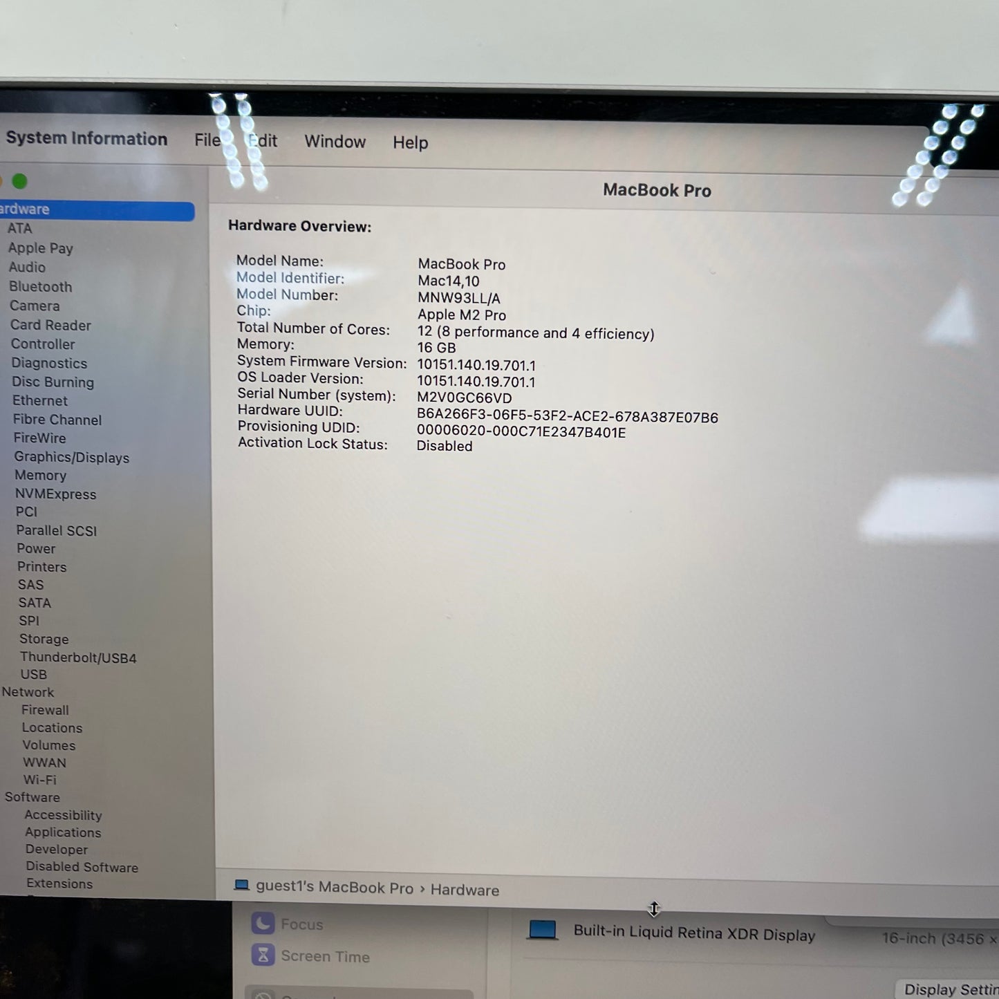 2023 Apple MacBook Pro 16" M2 Pro 19C GPU 3.5GHz 16GB RAM 1TB SSD A2780