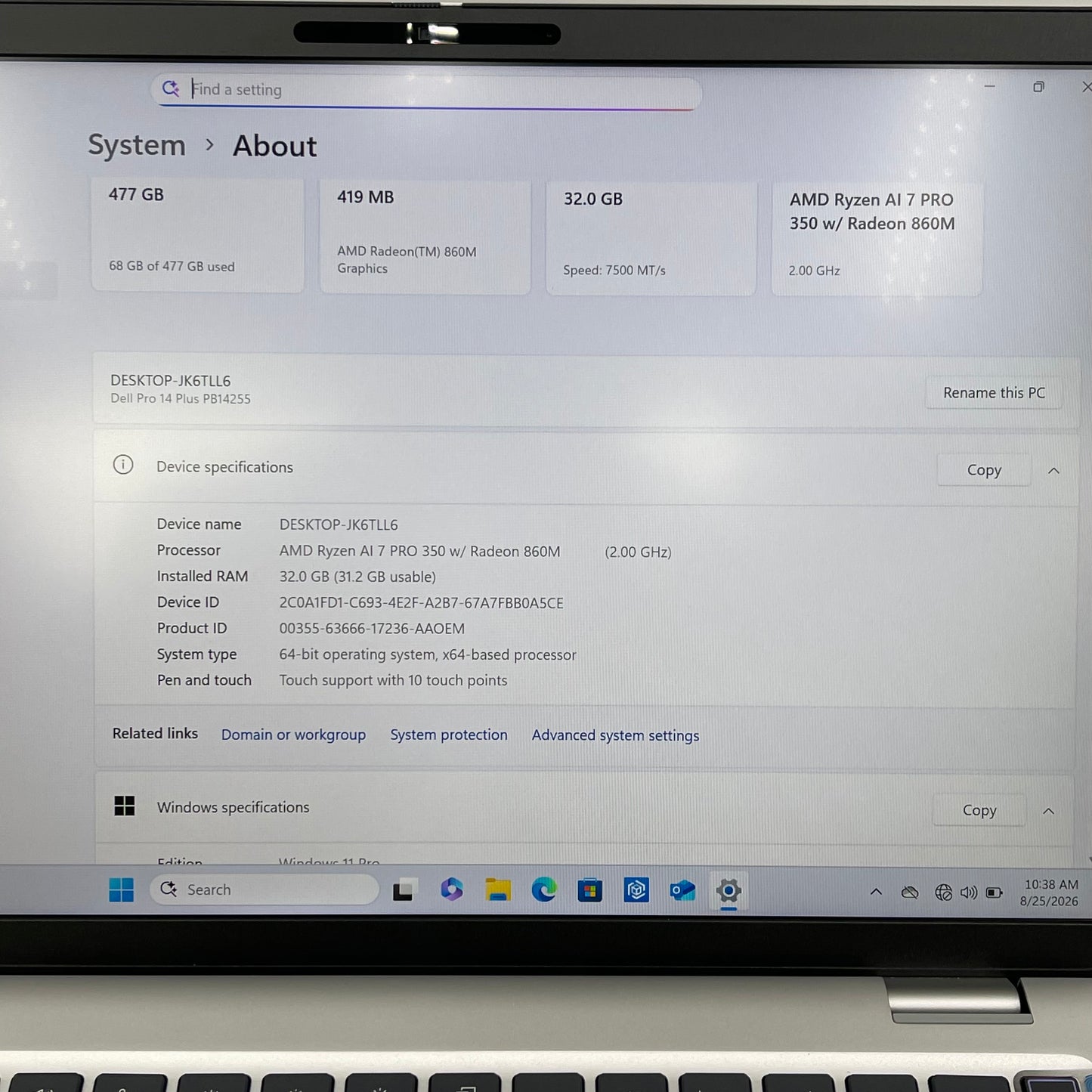 Dell Pro 14 Plus 14" Ryzen AI 7 Pro 350 2.0GHz 32GB RAM 500GB SSD GeForce 860M