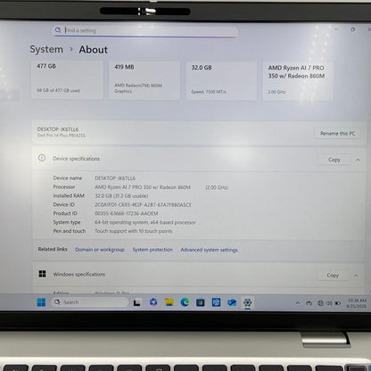 Dell Pro 14 Plus 14" Ryzen AI 7 Pro 350 2.0GHz 32GB RAM 500GB SSD GeForce 860M