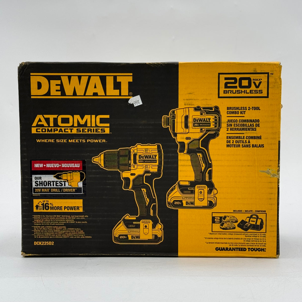 New DeWalt DCK225D2 20V MAX Atomic Compact Series Brushless 2-Tool Combo Kit