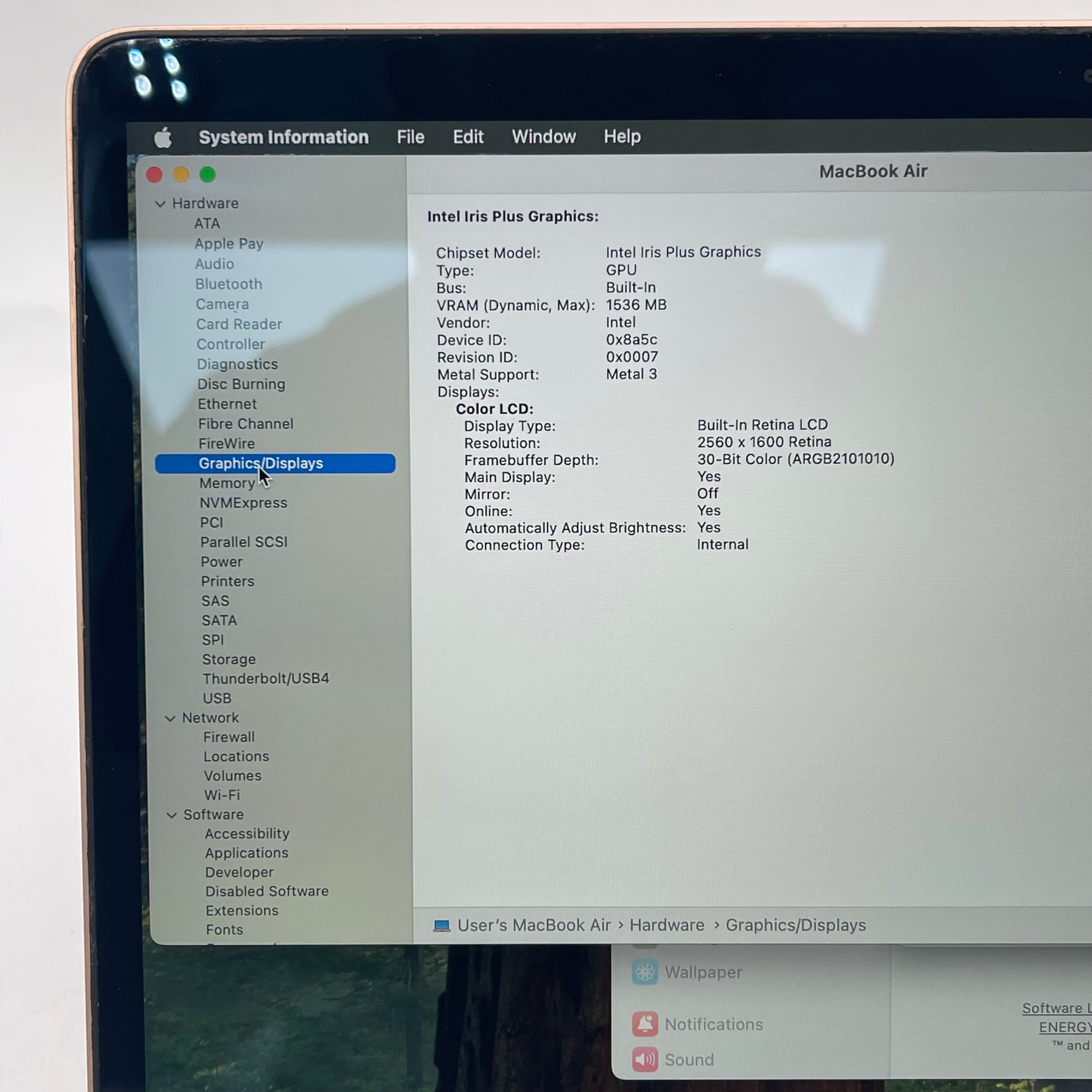 2020 Apple MacBook Air 13.3" i3 1.1GHz 8GB RAM 256GB SSD Gold A2179