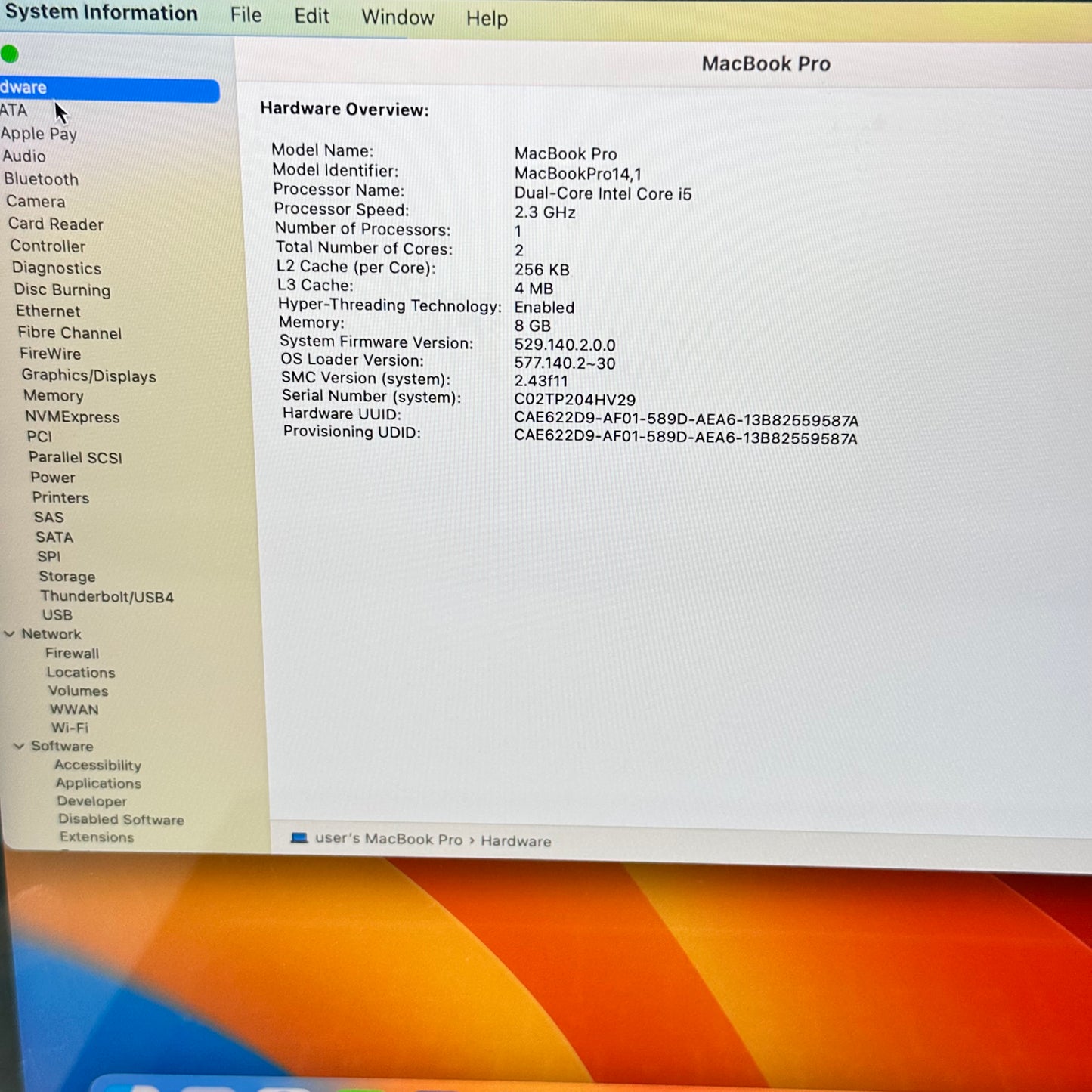 2017 Apple MacBook Pro 13.3" i5-7360U 2.3GHz 8GB RAM 256GB SSD  A1708 READ