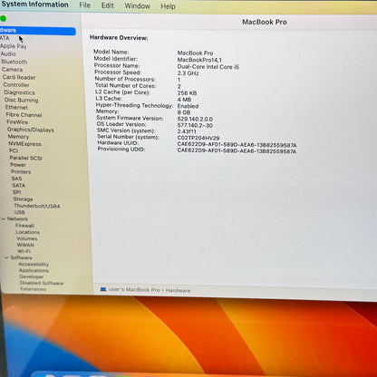 2017 Apple MacBook Pro 13.3" i5-7360U 2.3GHz 8GB RAM 256GB SSD  A1708 READ