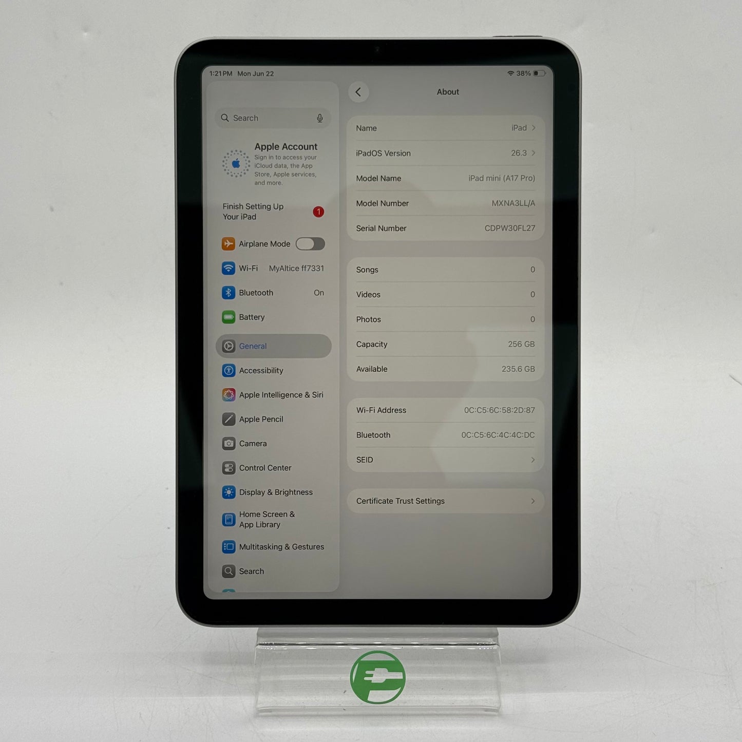 WiFi Only Apple iPad mini (A17 Pro) 256GB Space Gray MXNA3LL/A