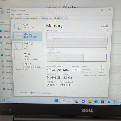 Dell XPS 9360 13.3" i7-8550U 2.0GHz 8GB RAM 256GB SSD