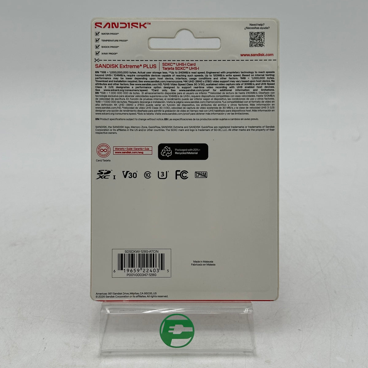 New SanDisk SDXC UHS-I Extreme Plus 128GB Memory Card SDSDXWI-128G-ATCIN