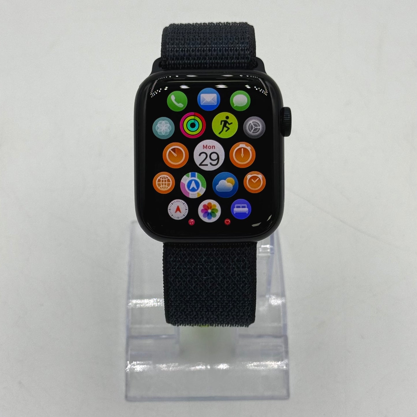 Unlocked Apple Watch SE 2nd Gen 44MM Midnight Aluminum Anchor Blue Sport Loop