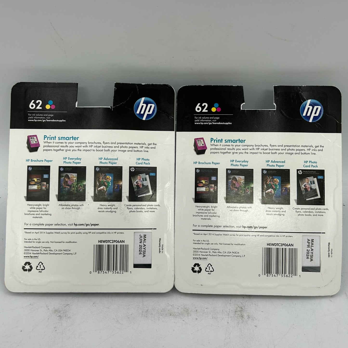 Lot of 2 Expired  New HP 62 C2P06AN Tri-color Ink Cartridge