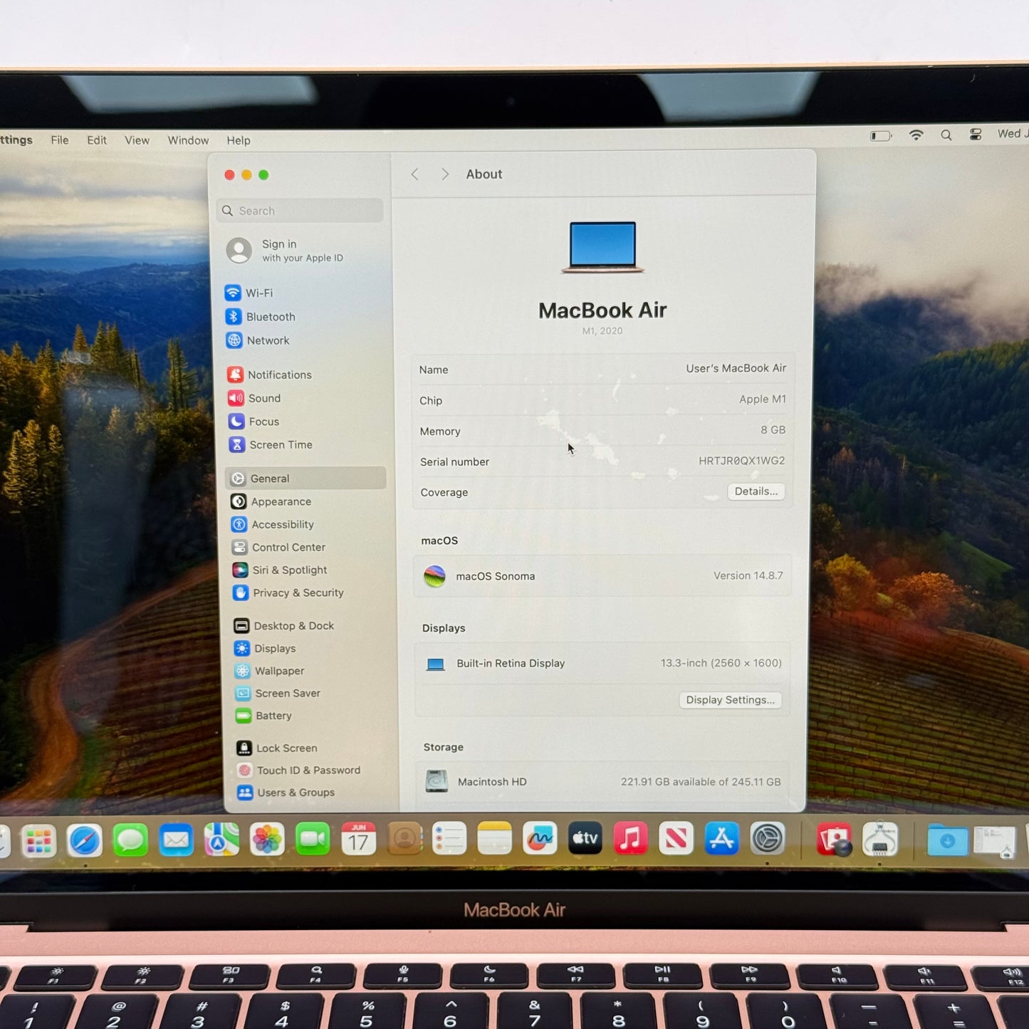 2020 Apple MacBook Air 13.3" M1 7C GPU 3.2GHz 8GB RAM 256GB SSD A2337