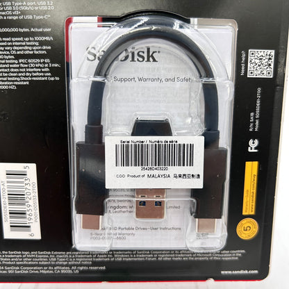 New SanDisk Portable Extreme Portable SSD 2TB USB-C to USB-C SSD SDSSDE61-2T00