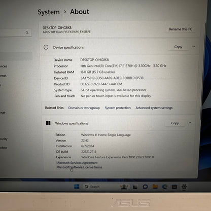 ASUS Tuf Dash F15 FX516PE 15" i7-11370H 3.3GHz 16GB RAM 1TB SSD GeForce RTX 3050Ti