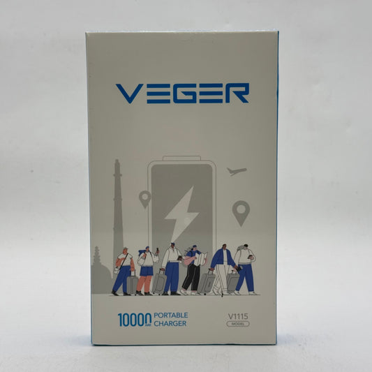 New Veger 10000mAh Portable Charger 15W Portable Power Bank V1115 White