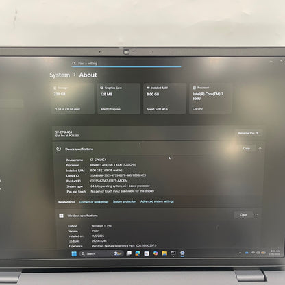 Dell Pro 16 PC16250 16" Core 3 100U 1.2GHz 8GB RAM 256GB SSD