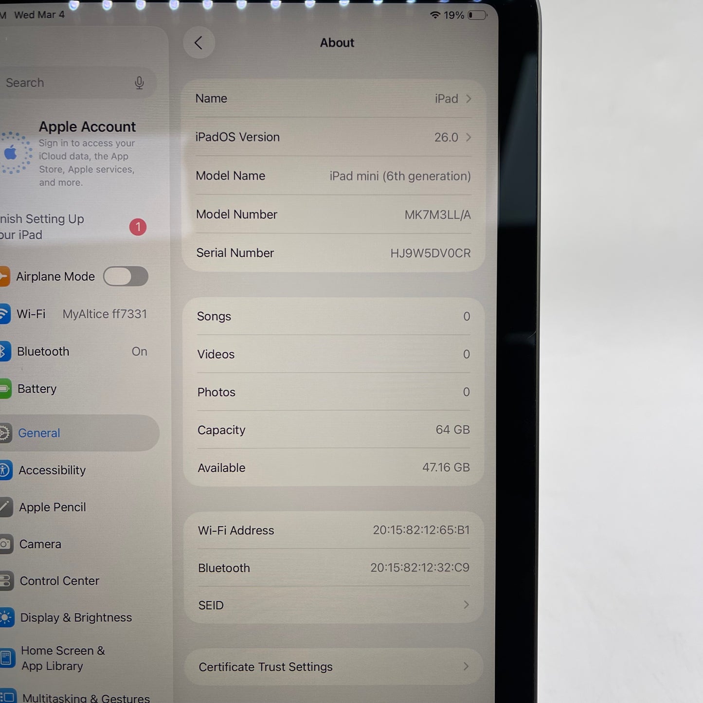 WiFi Only Apple iPad Mini 6th Gen 64GB Space Gray MK7M3LL/A