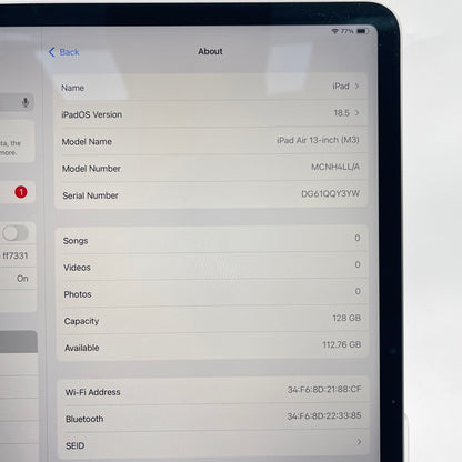 WiFi Only Apple iPad Air 13" M3 128GB Space Gray MCNH4LL/A