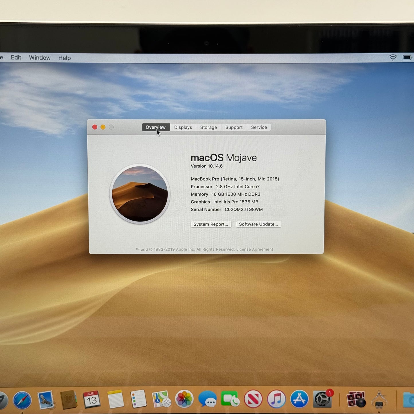 2015 Apple MacBook Pro 15" i7 2.8GHz 16GB RAM 1TB SSD Silver A1398