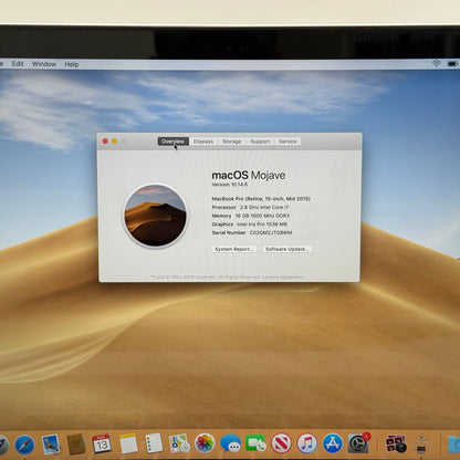 2015 Apple MacBook Pro 15" i7 2.8GHz 16GB RAM 1TB SSD Silver A1398