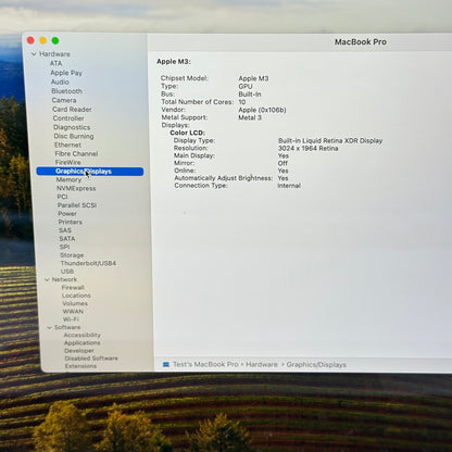 2023 Apple MacBook Pro 14" M3 10C GPU 4.0GHz 8GB RAM 512GB SSD MR7J3LL/A
