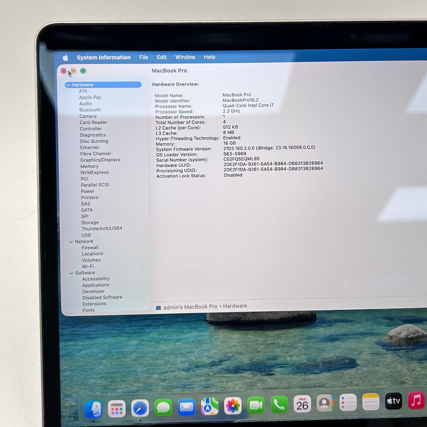 2020 Apple MacBook Pro 13.3" i7 2.3GHz 16GB RAM 512GB SSD Space Gray A2251