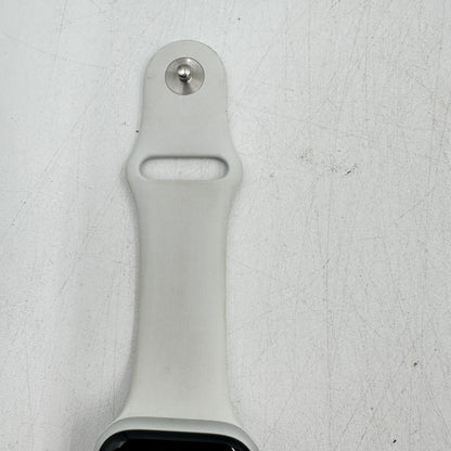 Unlocked Apple Watch SE 2nd Gen 44MM Silver Aluminum w/ White Sport Band MNU13LL/A