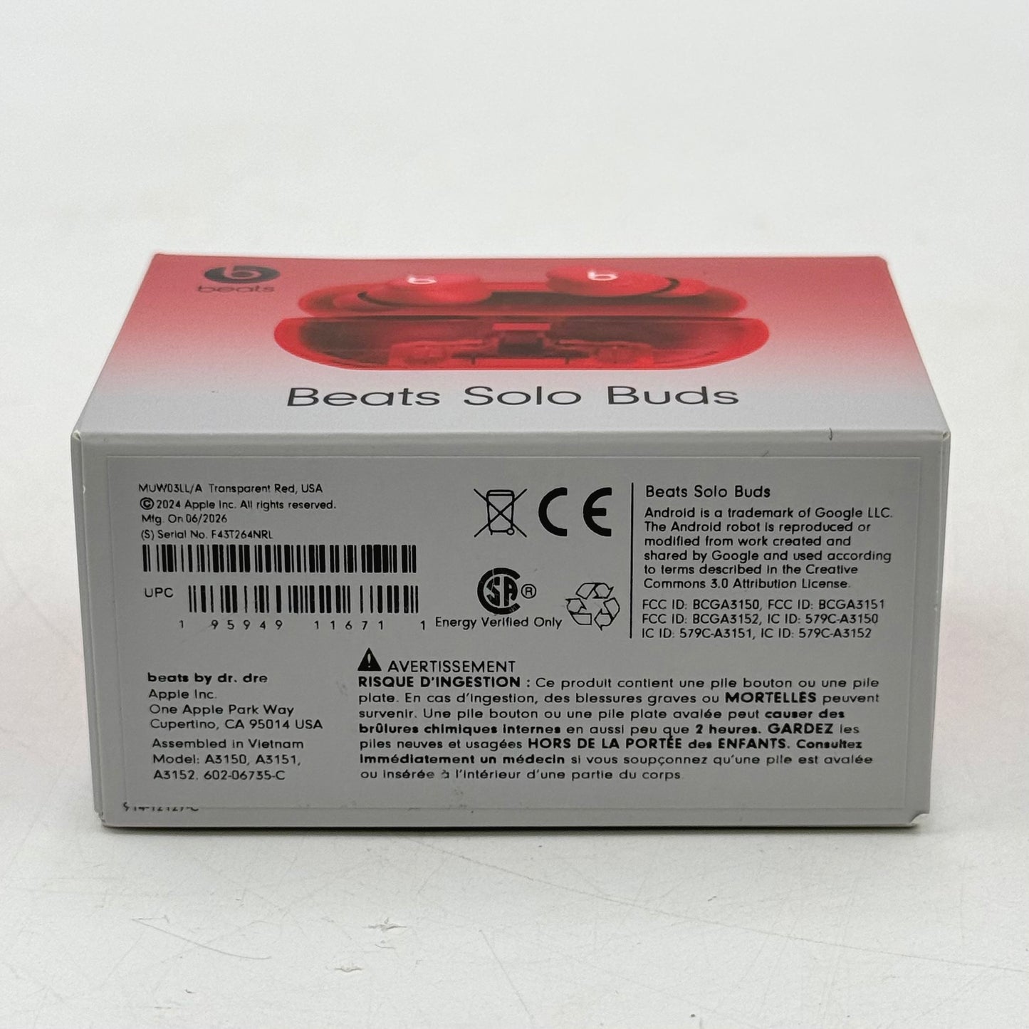 New Beats Solo Buds Wireless In-Ear Bluetooth Headphones Red MUW03LL/A