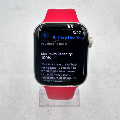 Unlocked Apple Watch SE 2nd Gen 44MM Starlight Aluminum w/ Red Sport Band A2727