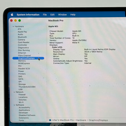 2023 Apple MacBook Pro 14" M3 10C GPU 4.0GHz 8GB RAM 512GB SSD A2918
