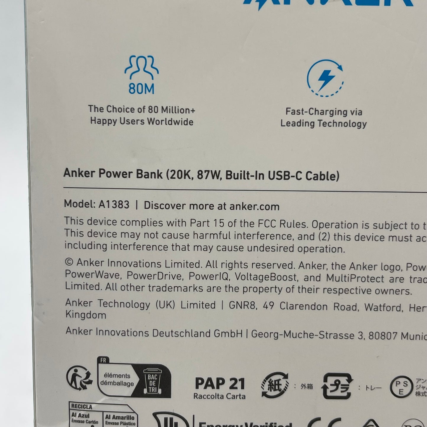 New Anker Live Charged 20K Power Bank A1383