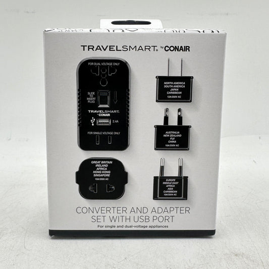 New Conair Voltage TravelSmart Converter and Adapter Set-USB Port: 3 Outlets