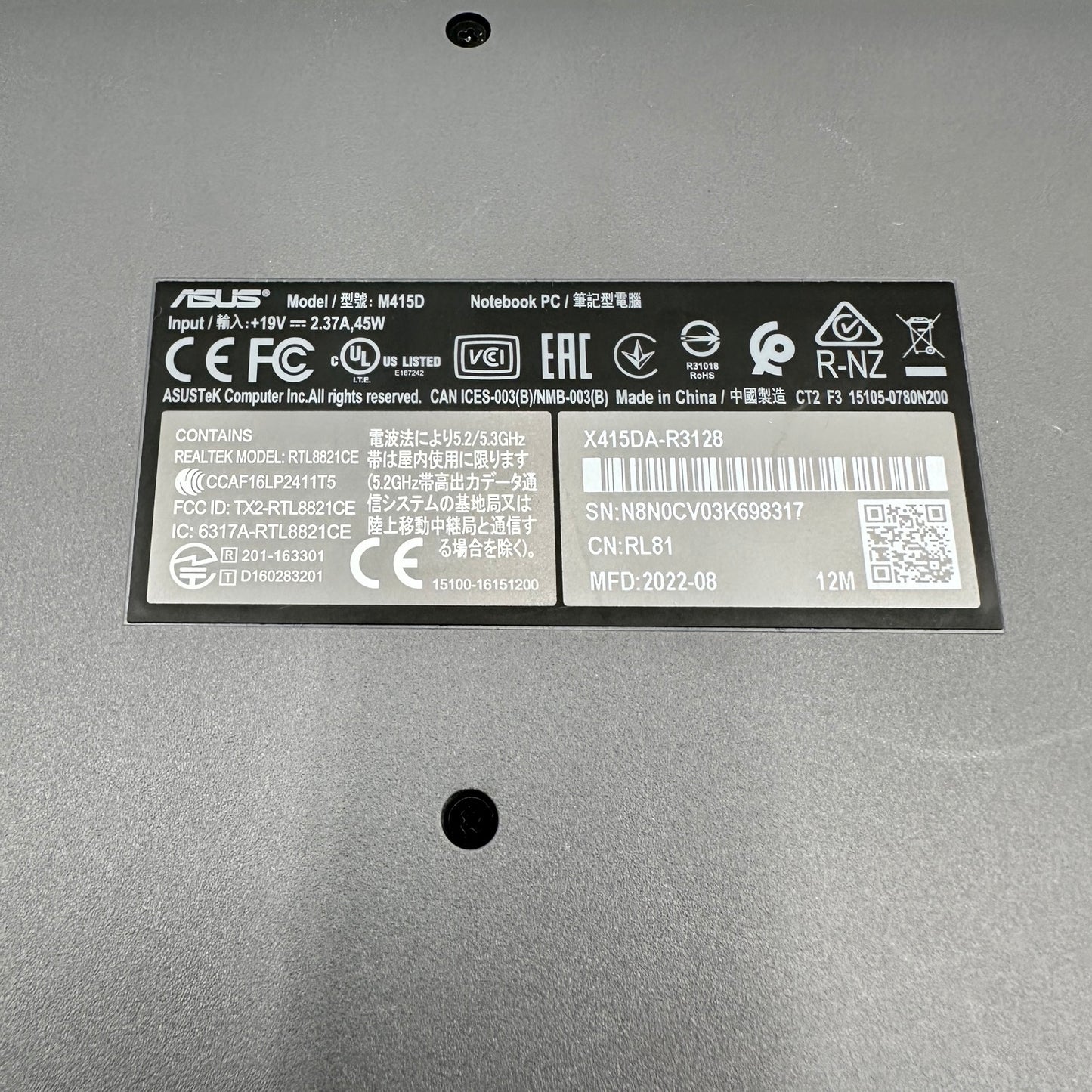 Asus Vivobook M415D X415DA-R3128 14" Ryzen 3 3250U 2.6GHz 8GB RAM 128GB SSD