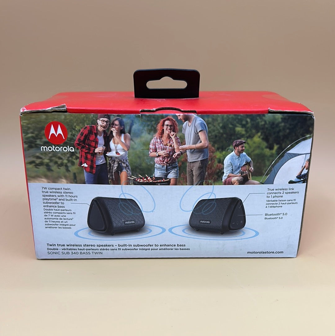 New Motorola Sonic Sub 340 Bass Twin Wireless Portable Bluetooth Speaker Black