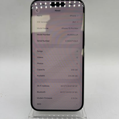 Factory Unlocked Apple iPhone 15 Pro Max 256GB Black MU663LL/A