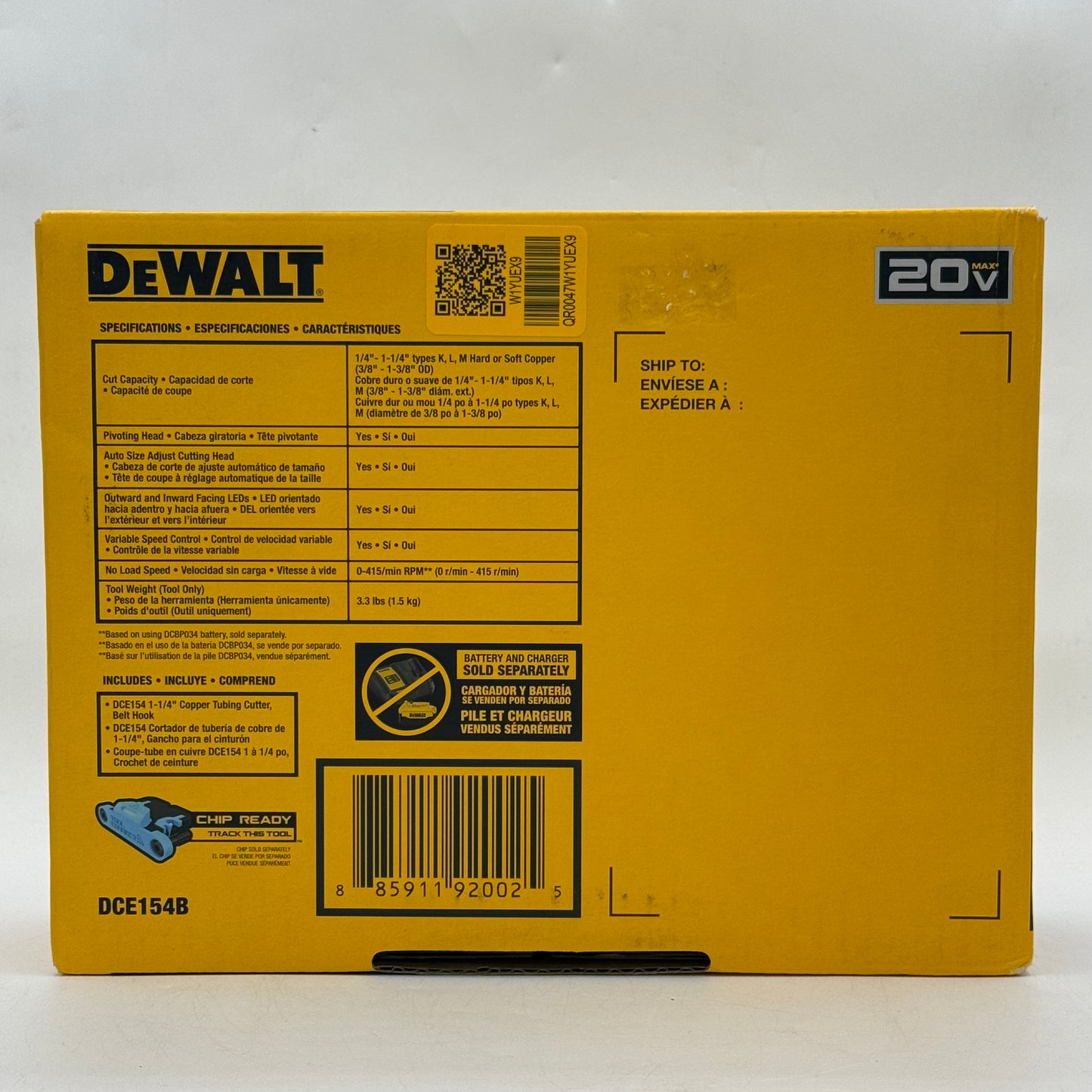 New DeWalt DCE154B 20V MAX 1-1/4" Copper Tubing Cutter