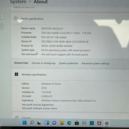 Dell Inspiron P161G 14" i7-1255U 1.7GHz 16GB RAM 512GB SSD