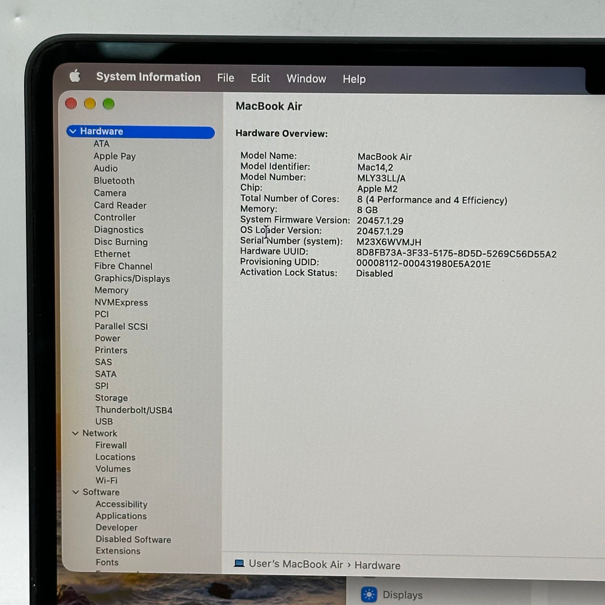 2022 Apple MacBook Air 13.6" M2 8C GPU 3.5GHz 8GB RAM 256GB SSD A2681