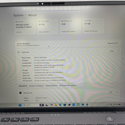 Asus ROG Zephyrus G16 GU603 16" i7-13620H 2.4GHz 16GB RAM 512GB GeForce RTX 4060