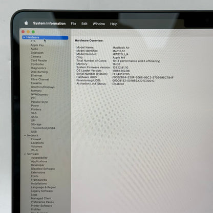 2025 Apple MacBook Air 13" M4 8C GPU 4.5GHz 16GB RAM 256GB SSD A3240