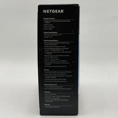 NETGEAR Nighthawk AC1900 WiFi Cable Modem Router Dual Band WiFi 5 C7000-1AZNAS