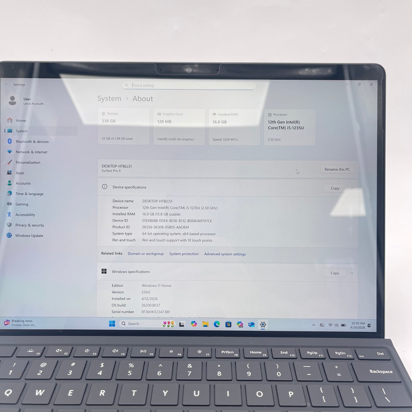 Microsoft Surface Pro 9 2038 13" i5-1235U 2.5GHz 16GB RAM 256GB SSD