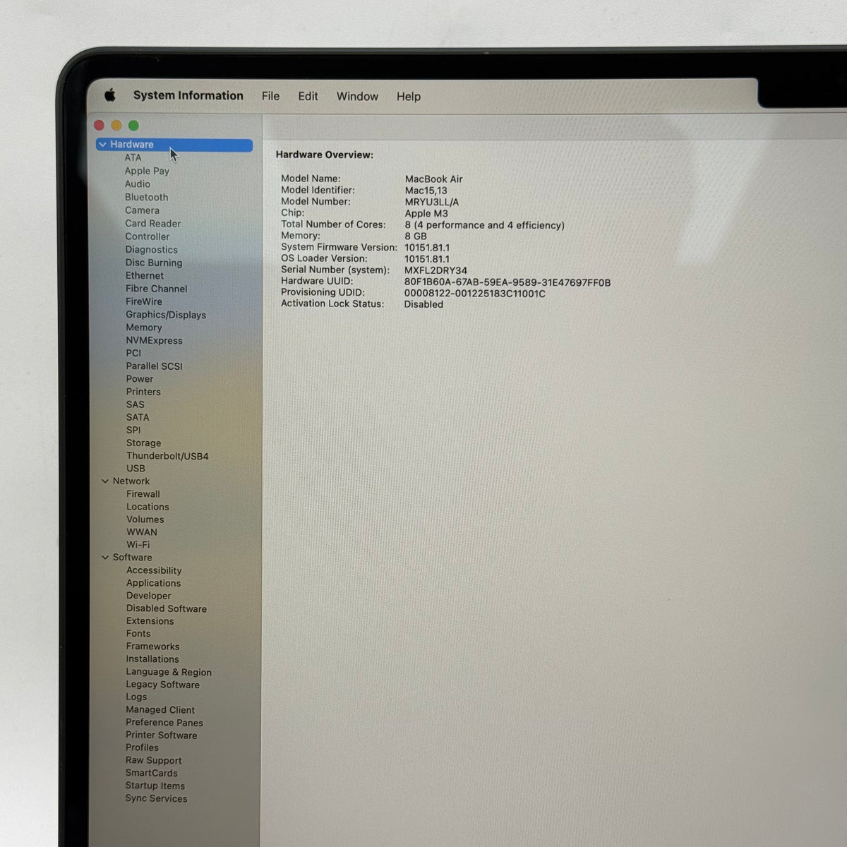 2024 Apple MacBook Air 15" M3 8C GPU 4.0GHz 8GB RAM 256GB SSD A3114