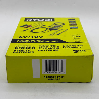 New Ryobi AC0i2001 6V/12V 2 Amp Battery Charger & Maintainer