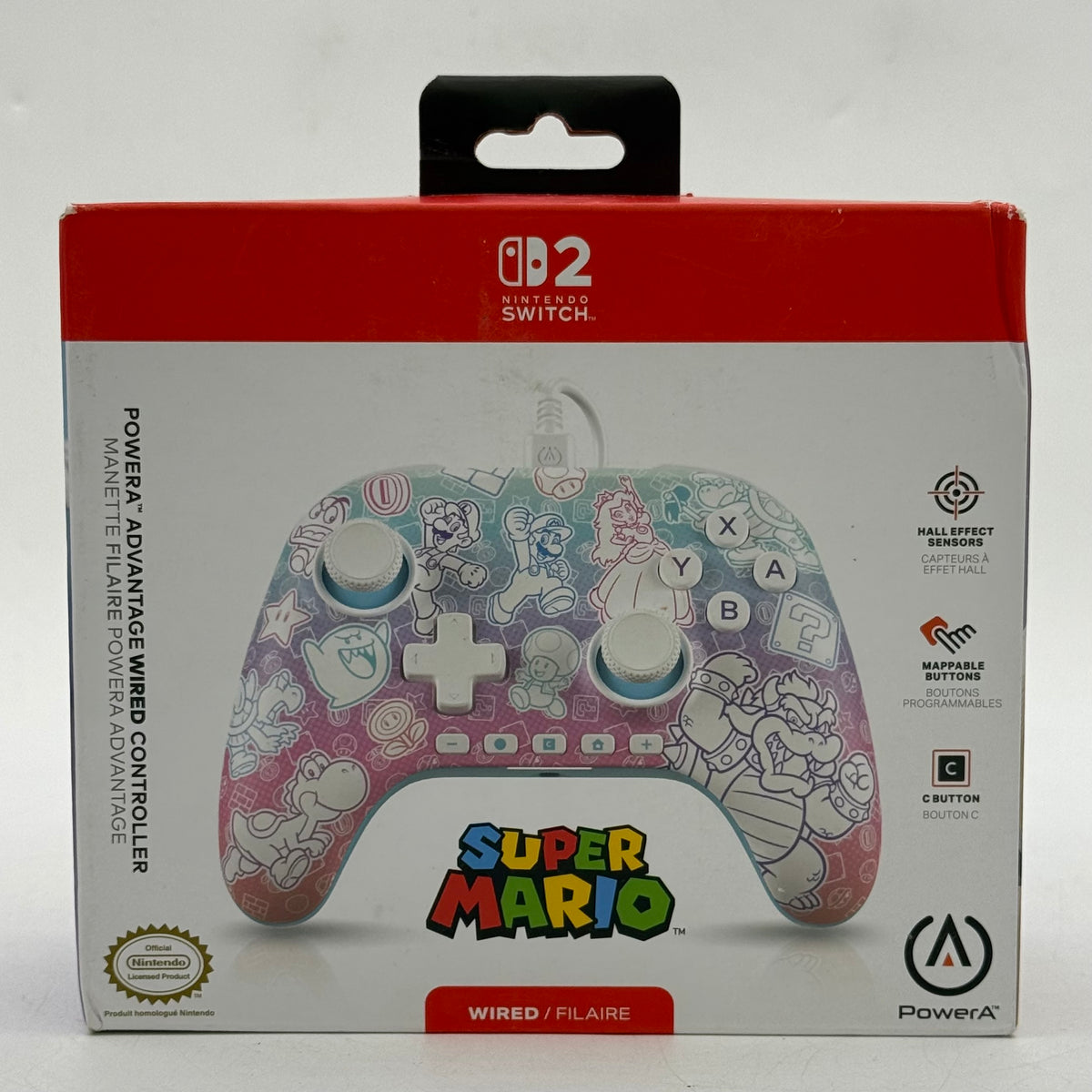 New PowerA Advantage Mushroom Kingdom Wired Controller White For Switch 2