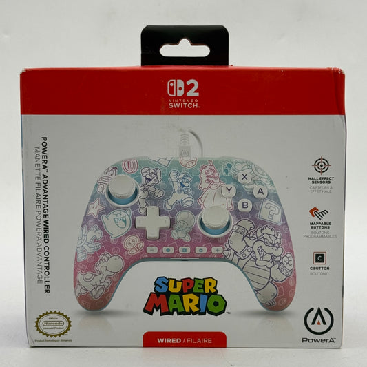 New PowerA Advantage Mushroom Kingdom Wired Controller White For Switch 2