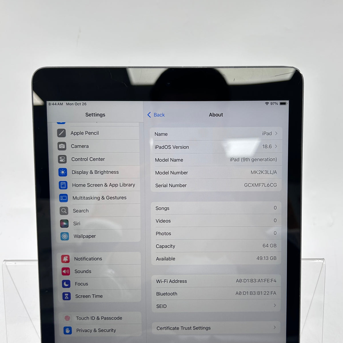 WiFi Only Apple iPad 9th Gen 64GB Space Gray MK2K3LL/A