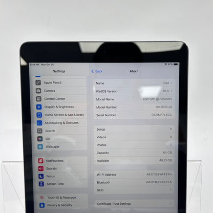 WiFi Only Apple iPad 9th Gen 64GB Space Gray MK2K3LL/A