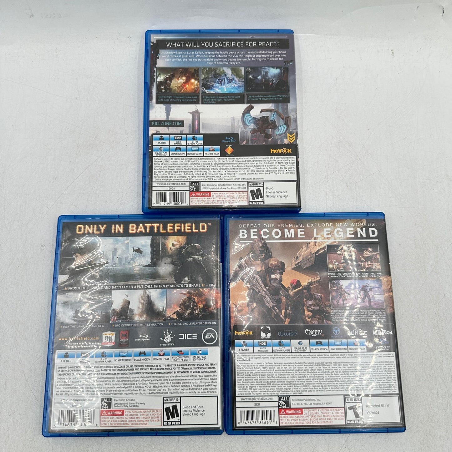 Lot of 3 Sony PlayStation 4 PS4 Games KillZone SF|Battlefield4|Destiny