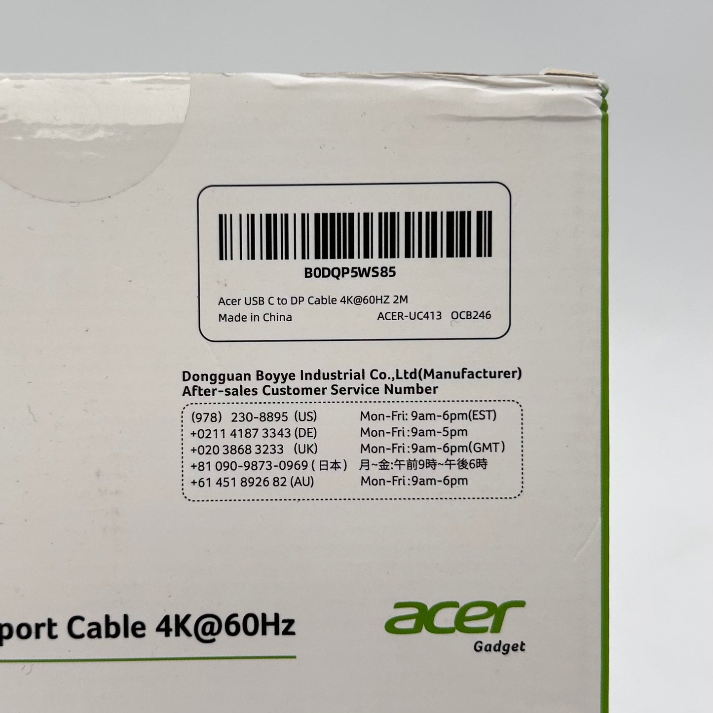 New Acer USB C to Displayport Cable 4K@60HZK Type-C to Displayport Cable 