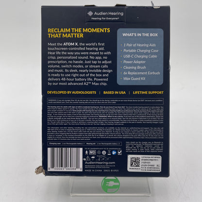 New Audien ATOM X Rechargeable OTC Hearing Aids