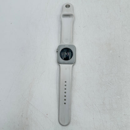 Unlocked Apple Watch SE 2nd Gen 44MM Silver Aluminum w/ White Sport Band MNU13LL/A